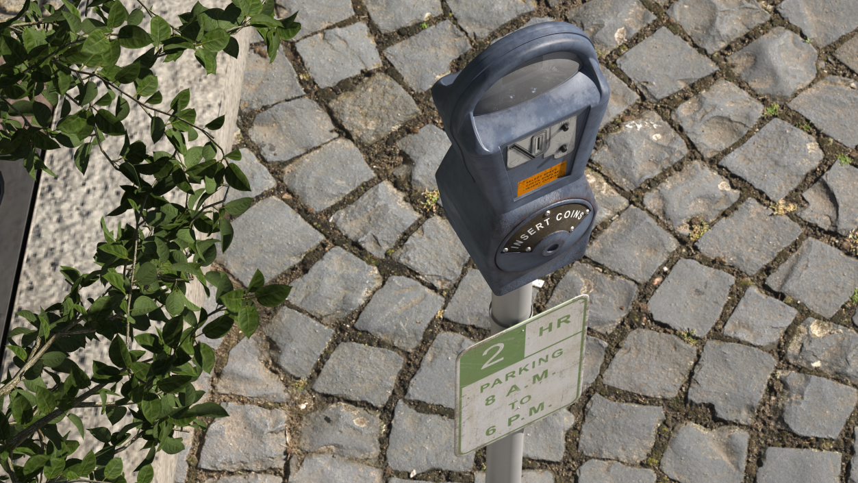 Digital Parking Meter with Sign Dirty 3D