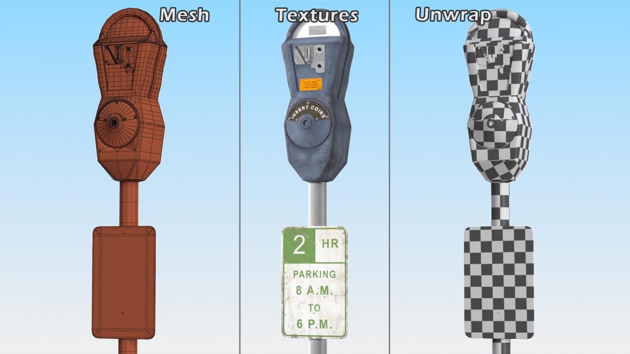 Digital Parking Meter with Sign Dirty 3D