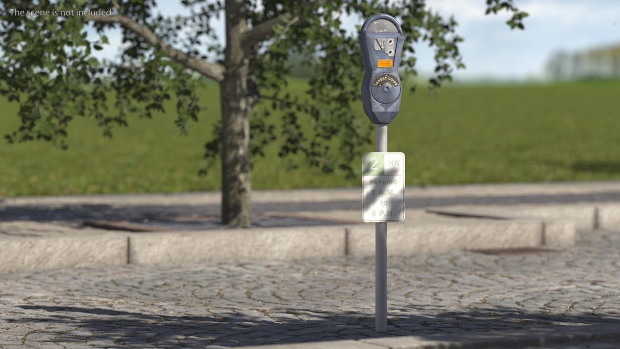 Digital Parking Meter with Sign Dirty 3D