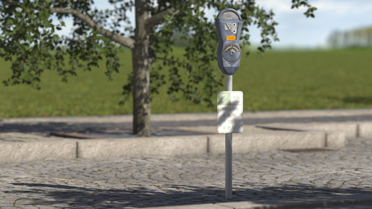 Digital Parking Meter with Sign Dirty 3D