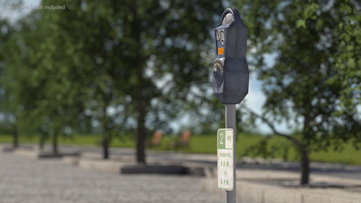 Digital Parking Meter with Sign Dirty 3D