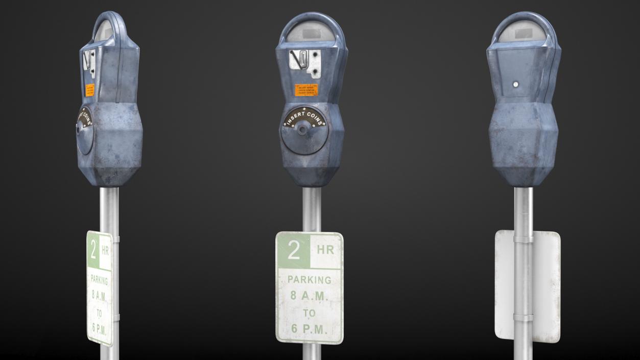 Digital Parking Meter with Sign Dirty 3D