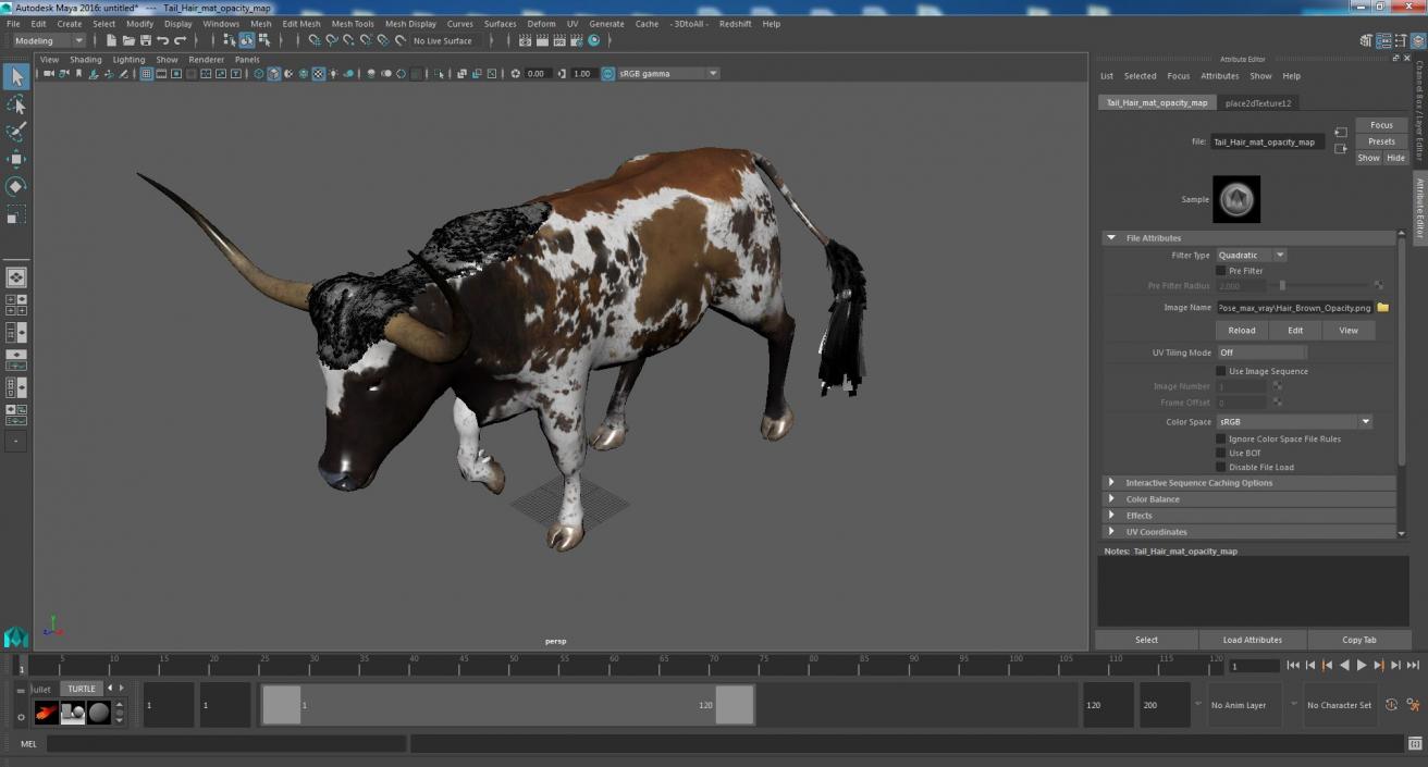 3D model Mottled Brown Longhorn Bull Walking Pose