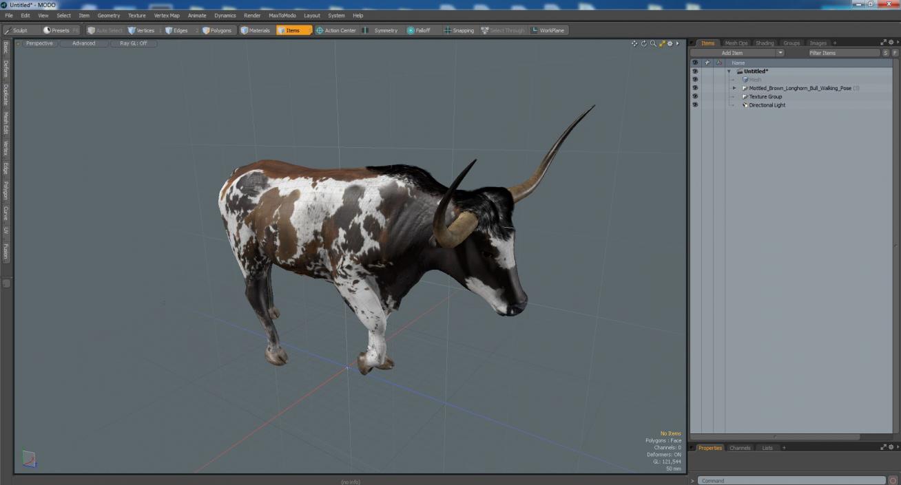 3D model Mottled Brown Longhorn Bull Walking Pose