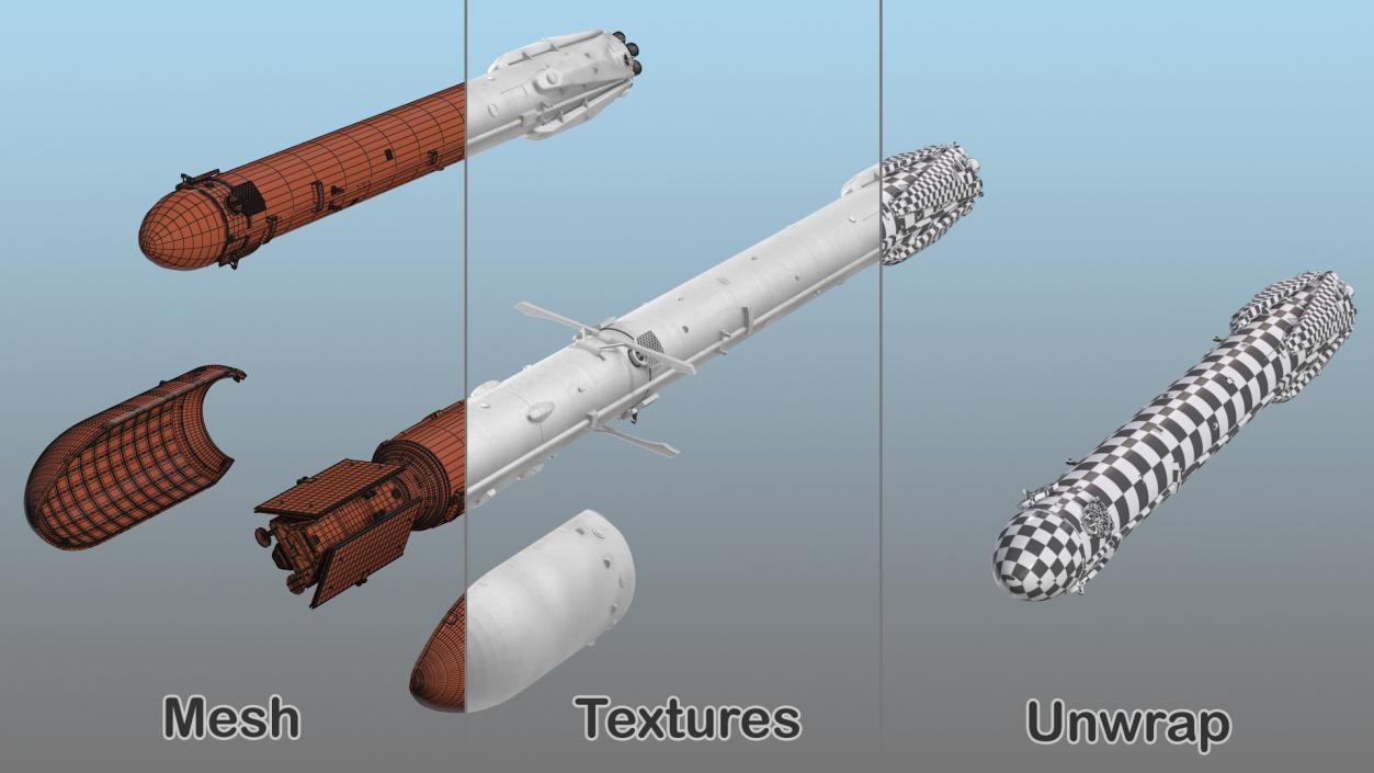 Space Rocket with Satellite Rigged 3D model