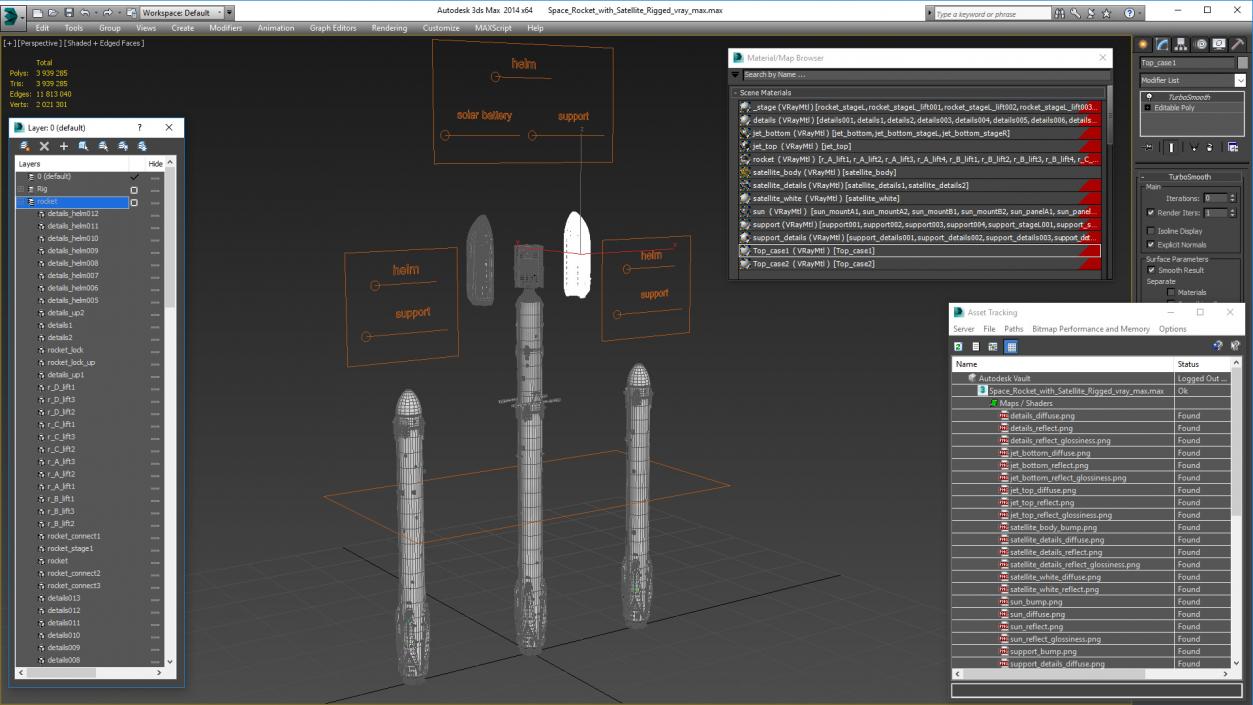 Space Rocket with Satellite Rigged 3D model