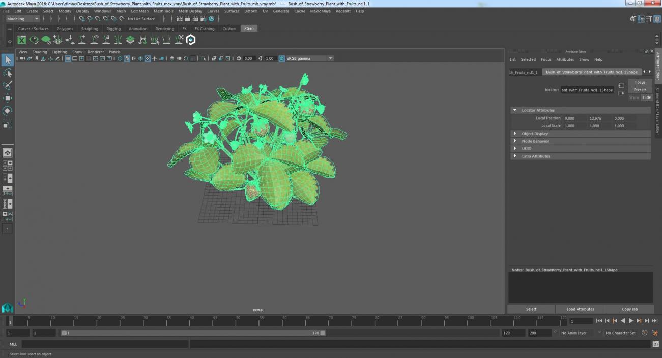 3D Bush of Strawberry Plant with Fruits