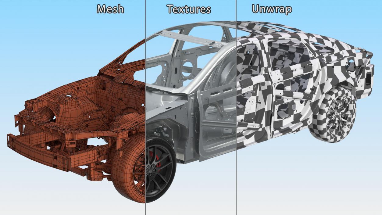 3D Car Frame with Suspension and Wheels