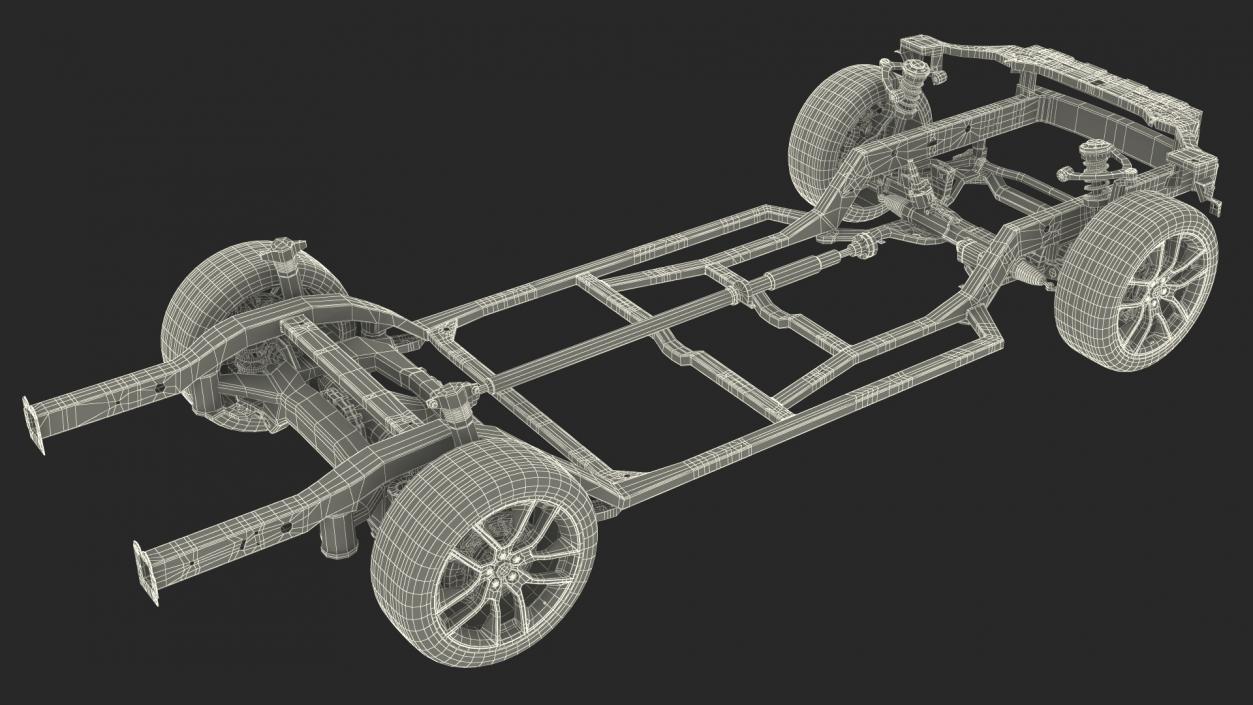 3D Car Frame with Suspension and Wheels