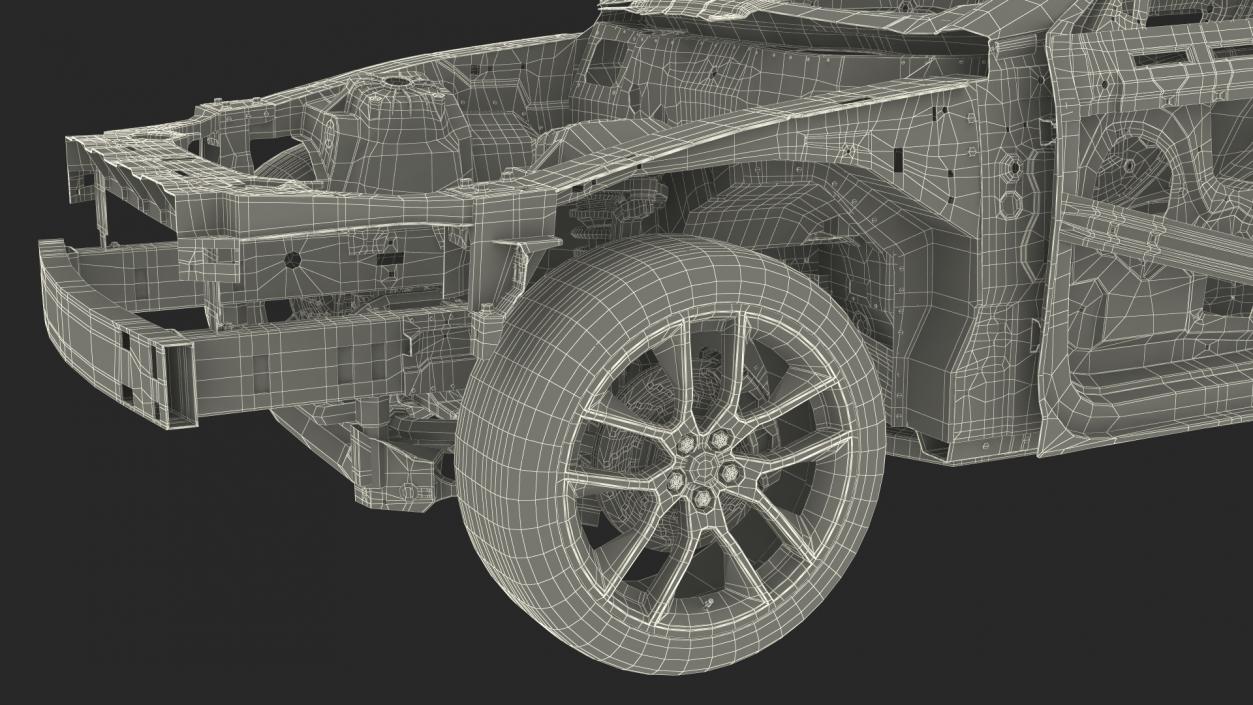 3D Car Frame with Suspension and Wheels