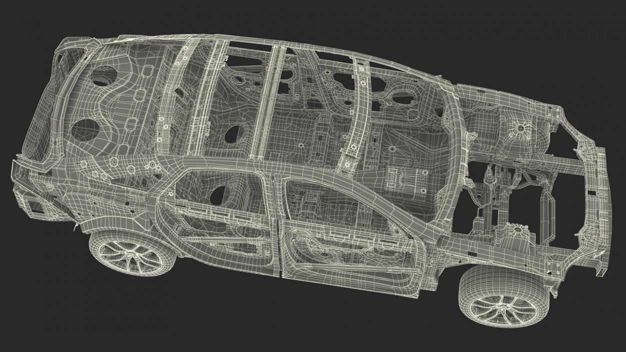 3D Car Frame with Suspension and Wheels