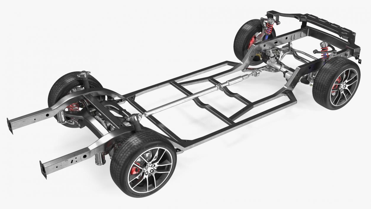 3D Car Frame with Suspension and Wheels