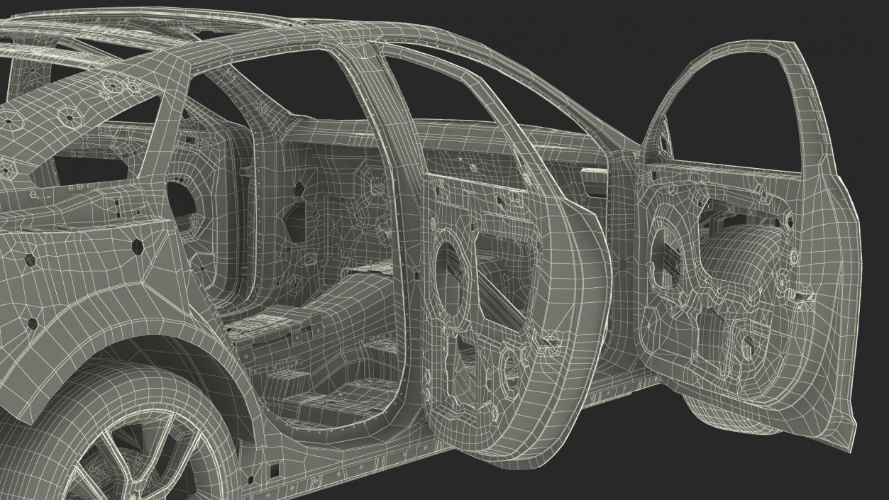 3D Car Frame with Suspension and Wheels