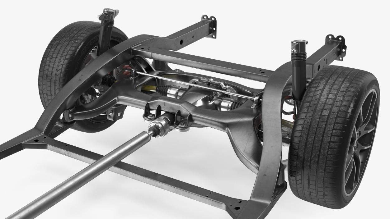 3D Car Frame with Suspension and Wheels