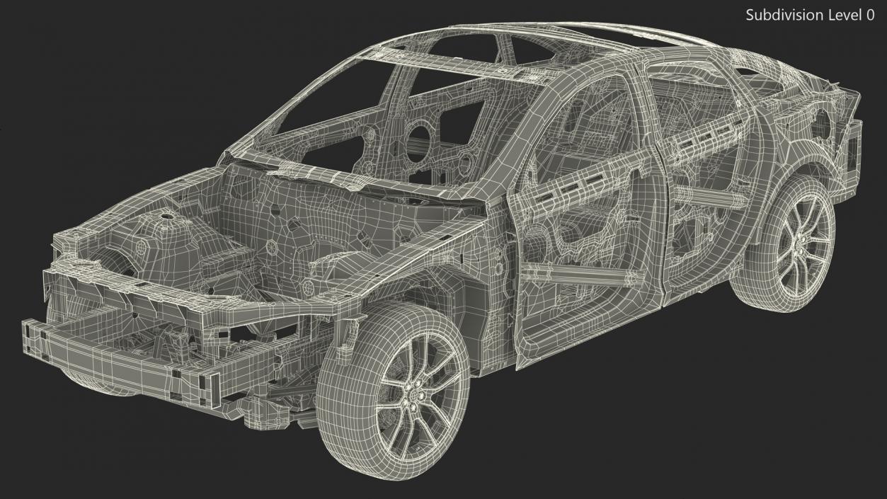 3D Car Frame with Suspension and Wheels