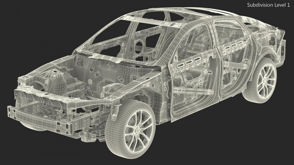 3D Car Frame with Suspension and Wheels