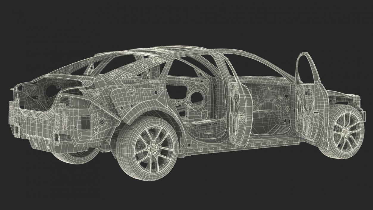 3D Car Frame with Suspension and Wheels