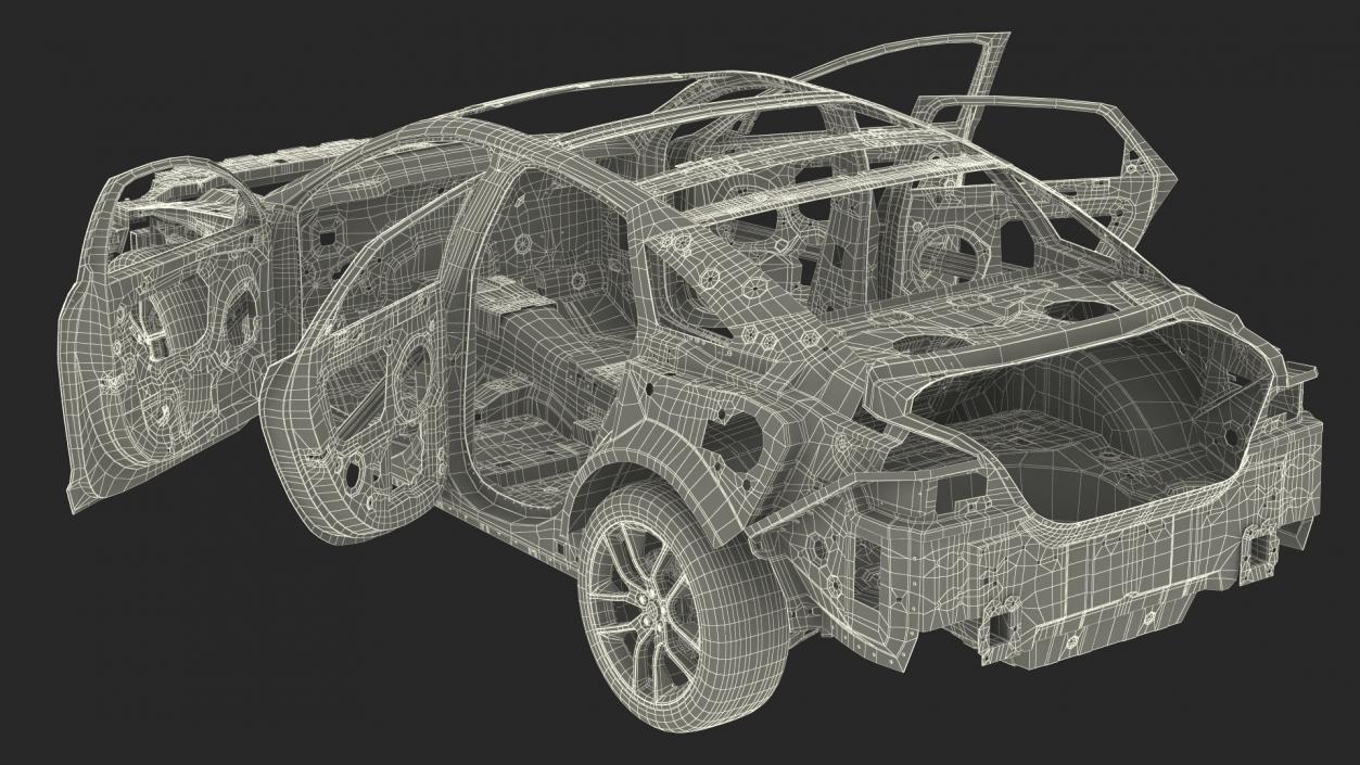 3D Car Frame with Suspension and Wheels