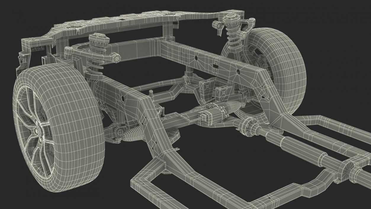 3D Car Frame with Suspension and Wheels