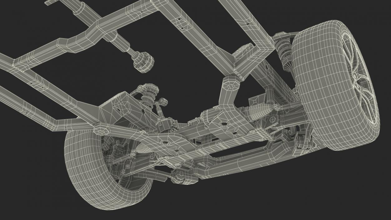 3D Car Frame with Suspension and Wheels