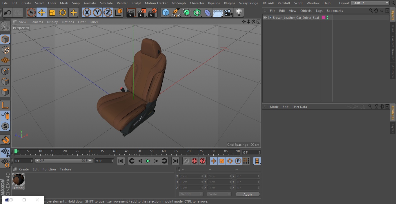 Brown Leather Car Driver Seat 3D model