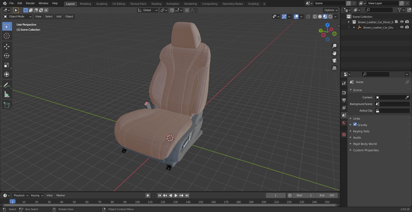 Brown Leather Car Driver Seat 3D model