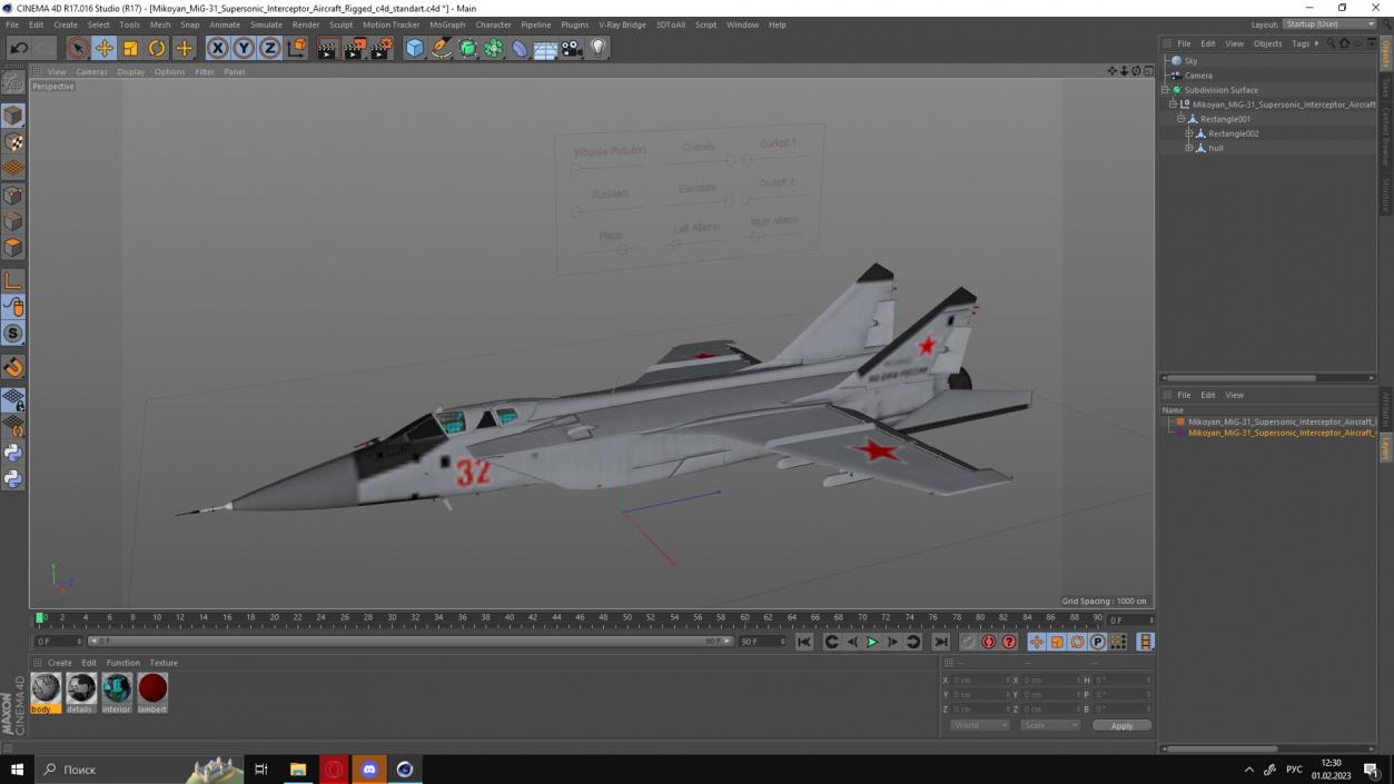 Mikoyan MiG-31 Supersonic Interceptor Aircraft Rigged for Cinema 4D 3D