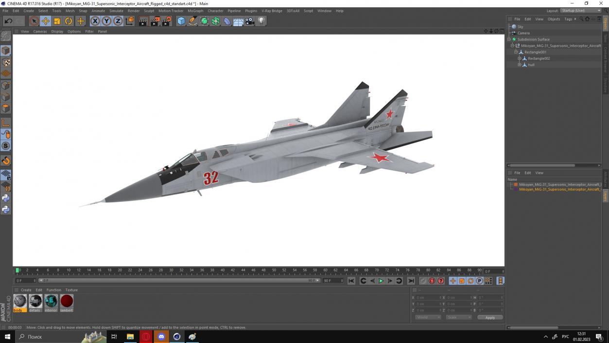 Mikoyan MiG-31 Supersonic Interceptor Aircraft Rigged for Cinema 4D 3D