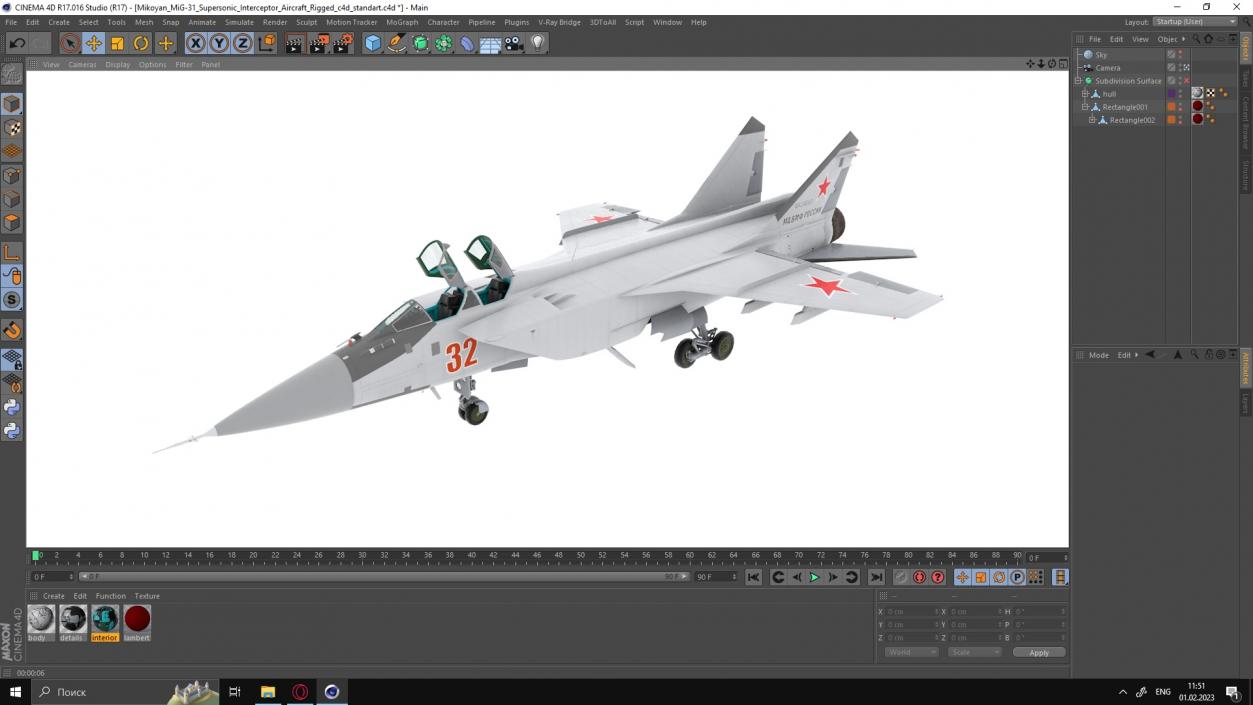 Mikoyan MiG-31 Supersonic Interceptor Aircraft Rigged for Cinema 4D 3D