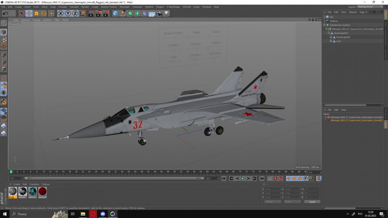 Mikoyan MiG-31 Supersonic Interceptor Aircraft Rigged for Cinema 4D 3D