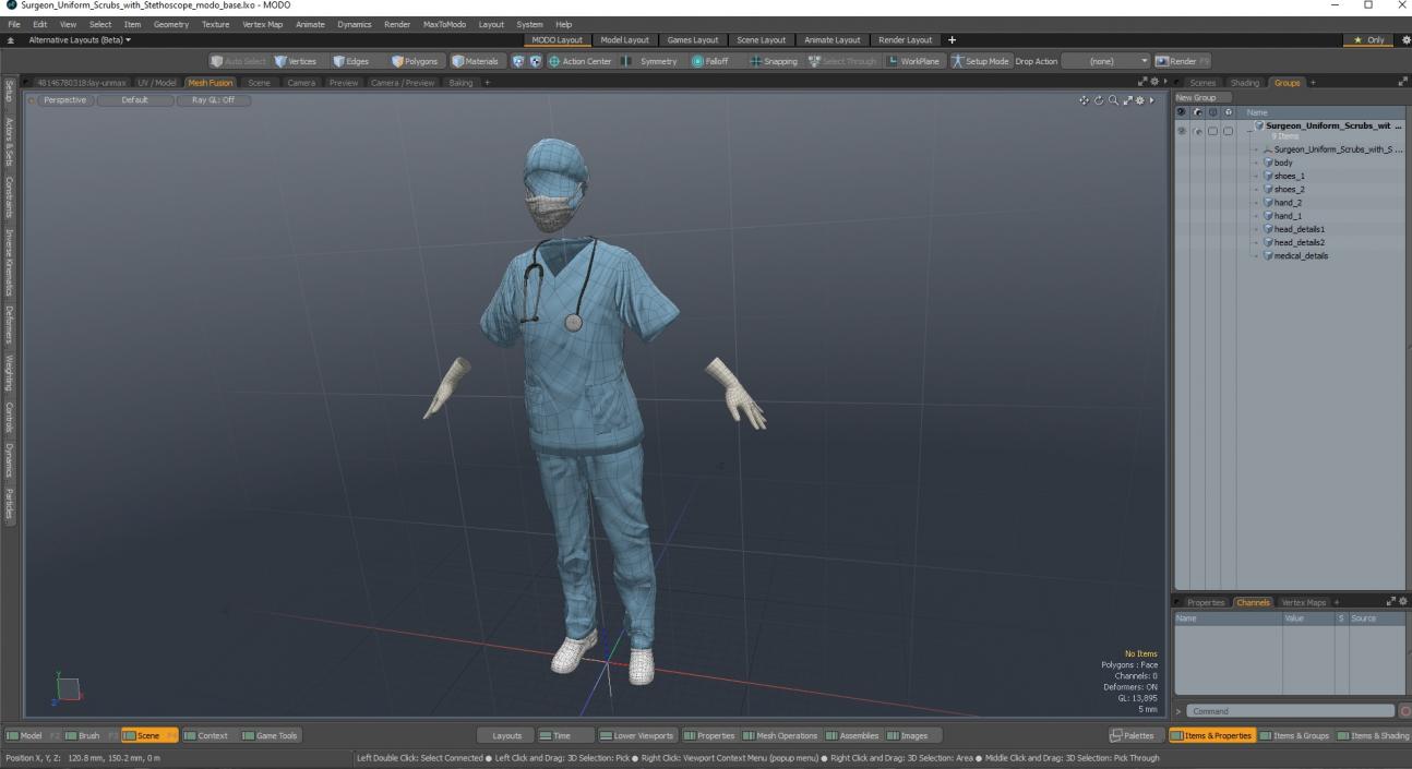 Surgeon Uniform Scrubs with Stethoscope 3D model