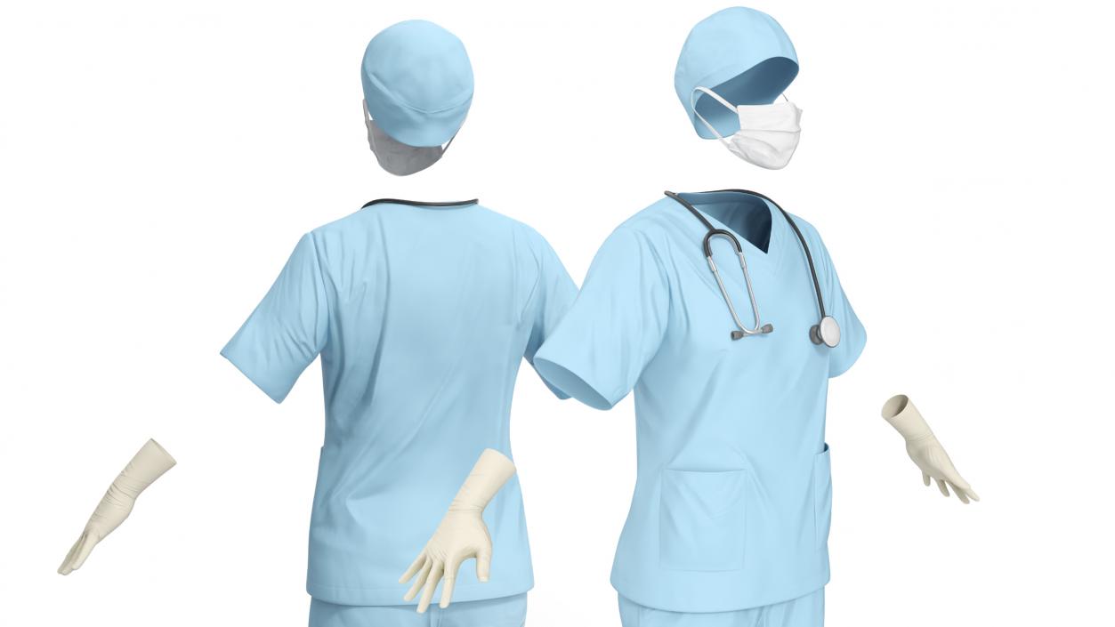 Surgeon Uniform Scrubs with Stethoscope 3D model