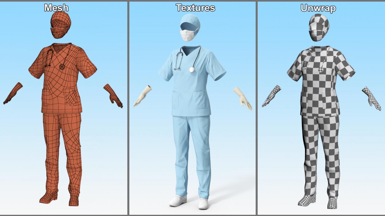 Surgeon Uniform Scrubs with Stethoscope 3D model