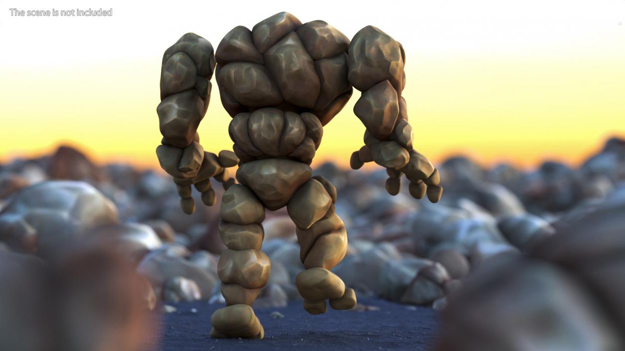 3D model Brown Stone Golem Character Walking Pose