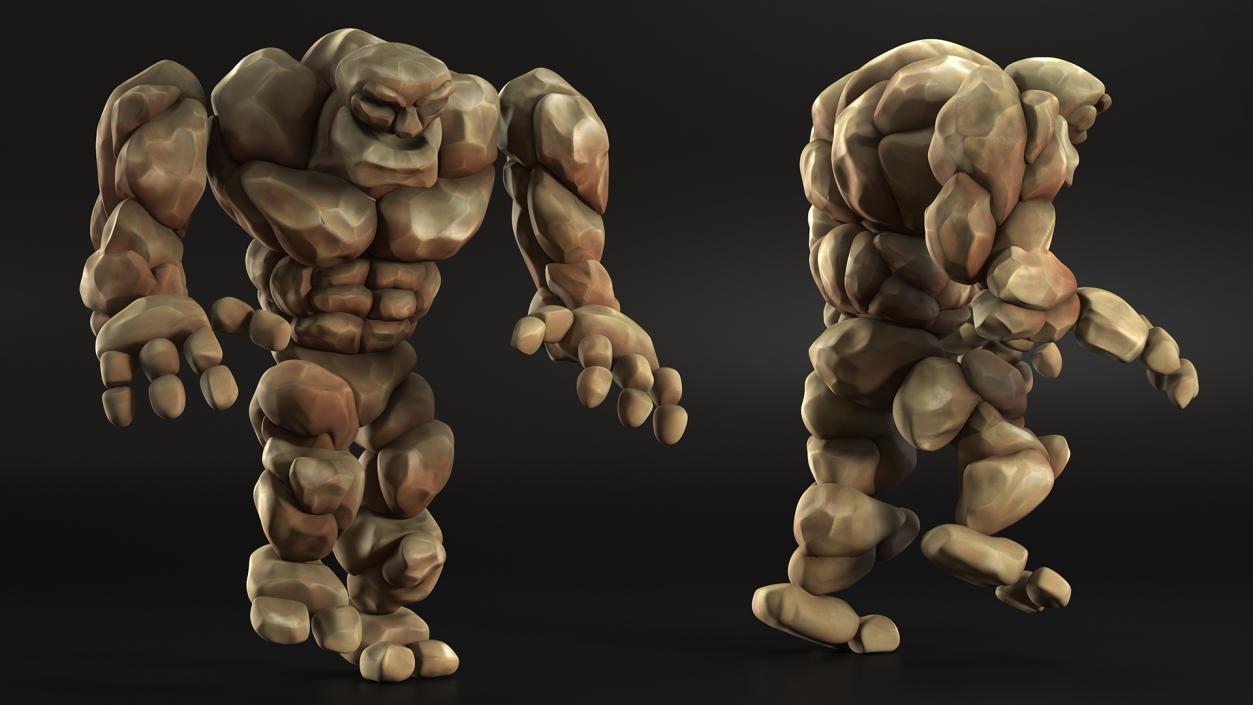 3D model Brown Stone Golem Character Walking Pose