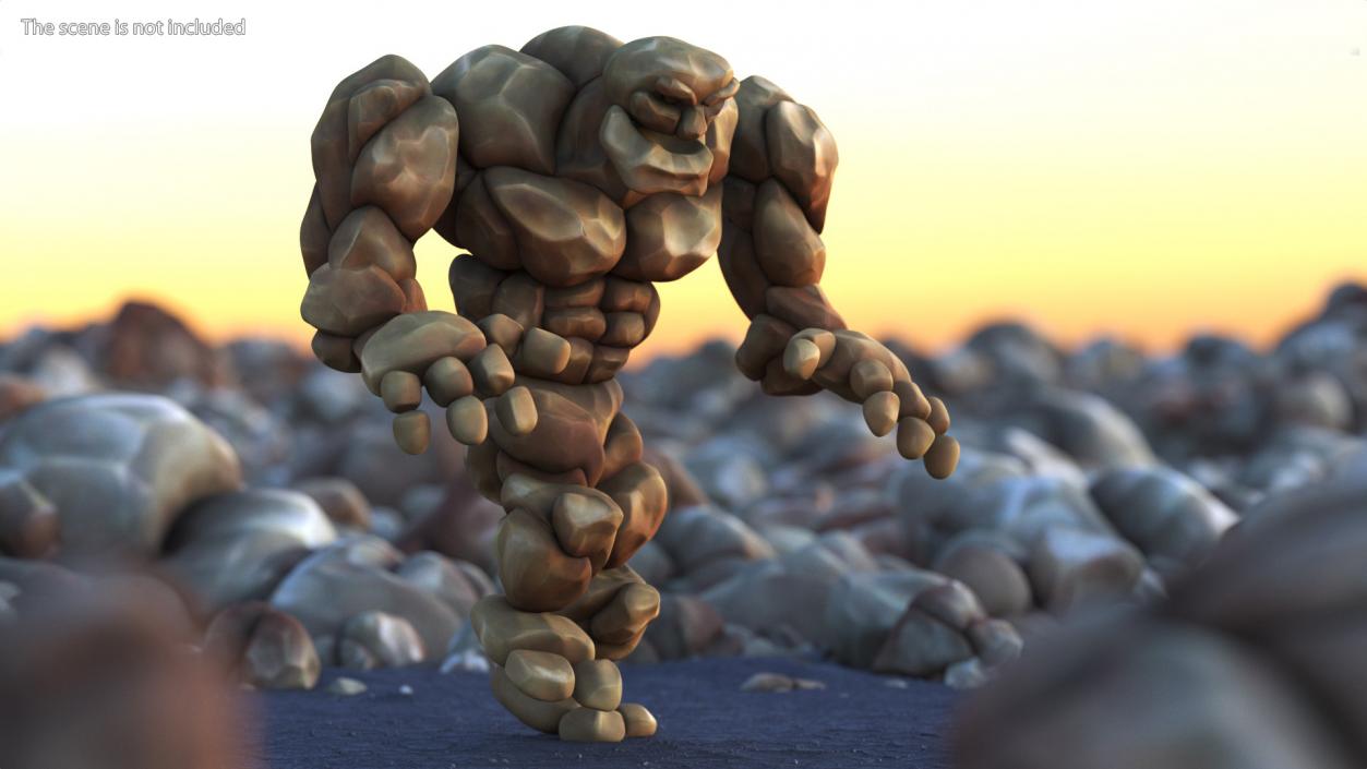 3D model Brown Stone Golem Character Walking Pose