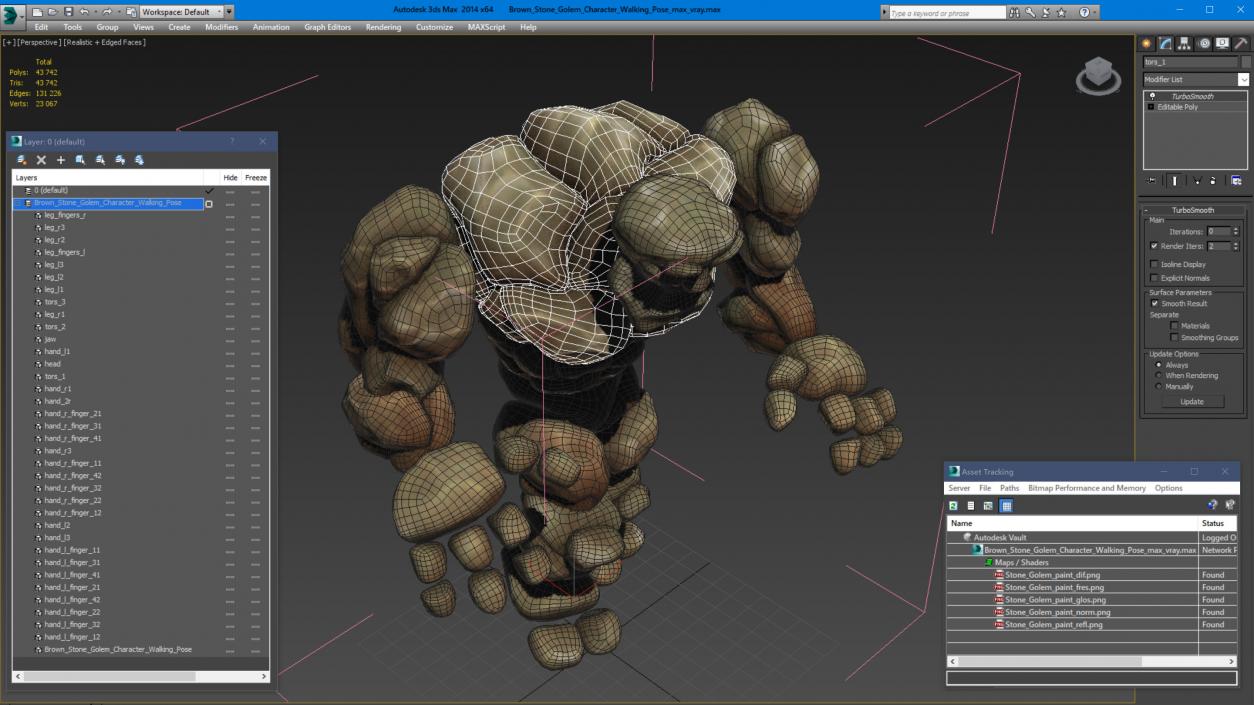 3D model Brown Stone Golem Character Walking Pose