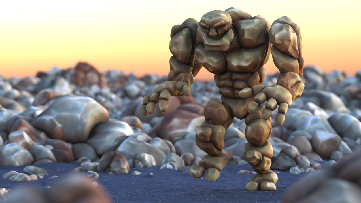 3D model Brown Stone Golem Character Walking Pose