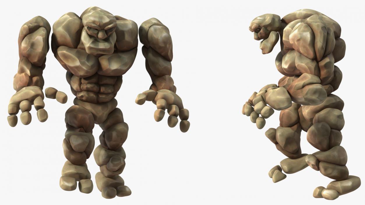 3D model Brown Stone Golem Character Walking Pose