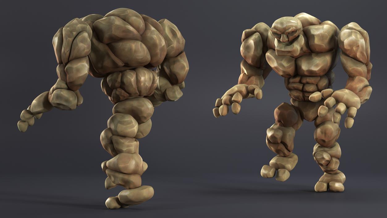 3D model Brown Stone Golem Character Walking Pose