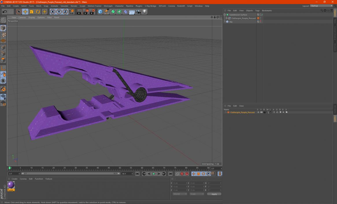 3D model Clothespin Purple Pressed