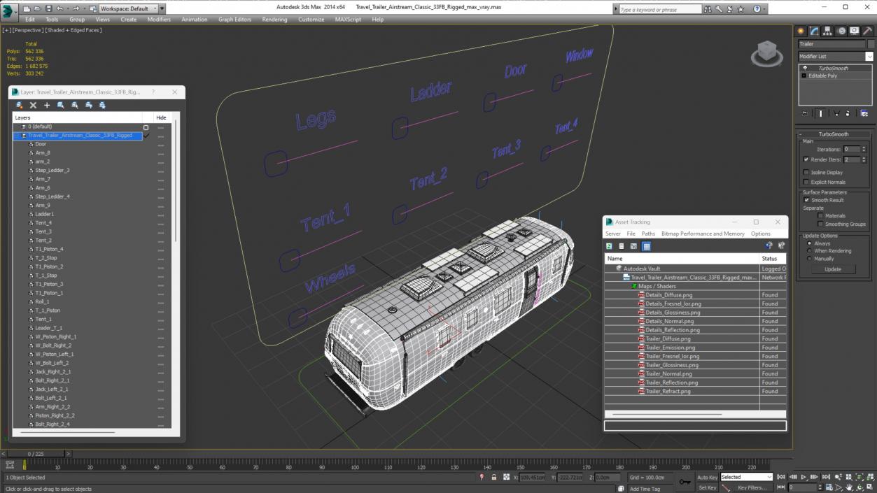 Travel Trailer Airstream Classic 33FB Rigged 3D model