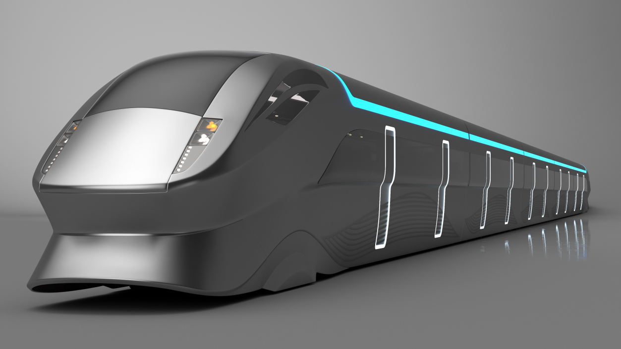 3D model Futuristic Train with Cars Silver 2