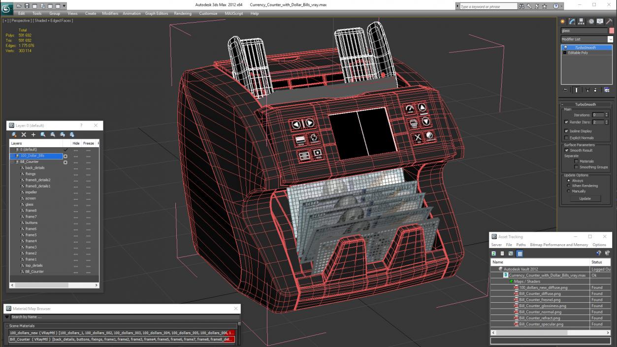 Currency Counter with Dollar Bills 3D model