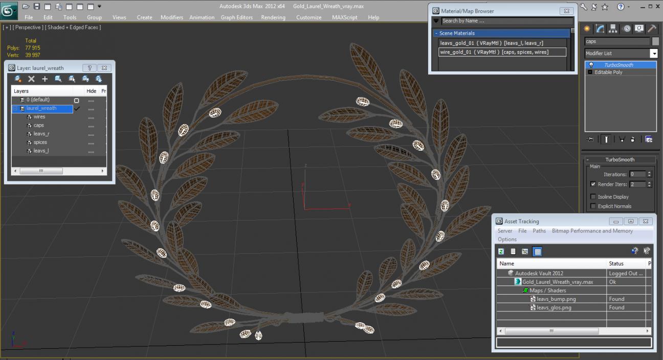 3D Gold Laurel Wreath model