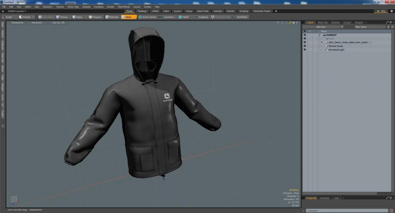 3D model John Deere Unisex Black Rain Jacket