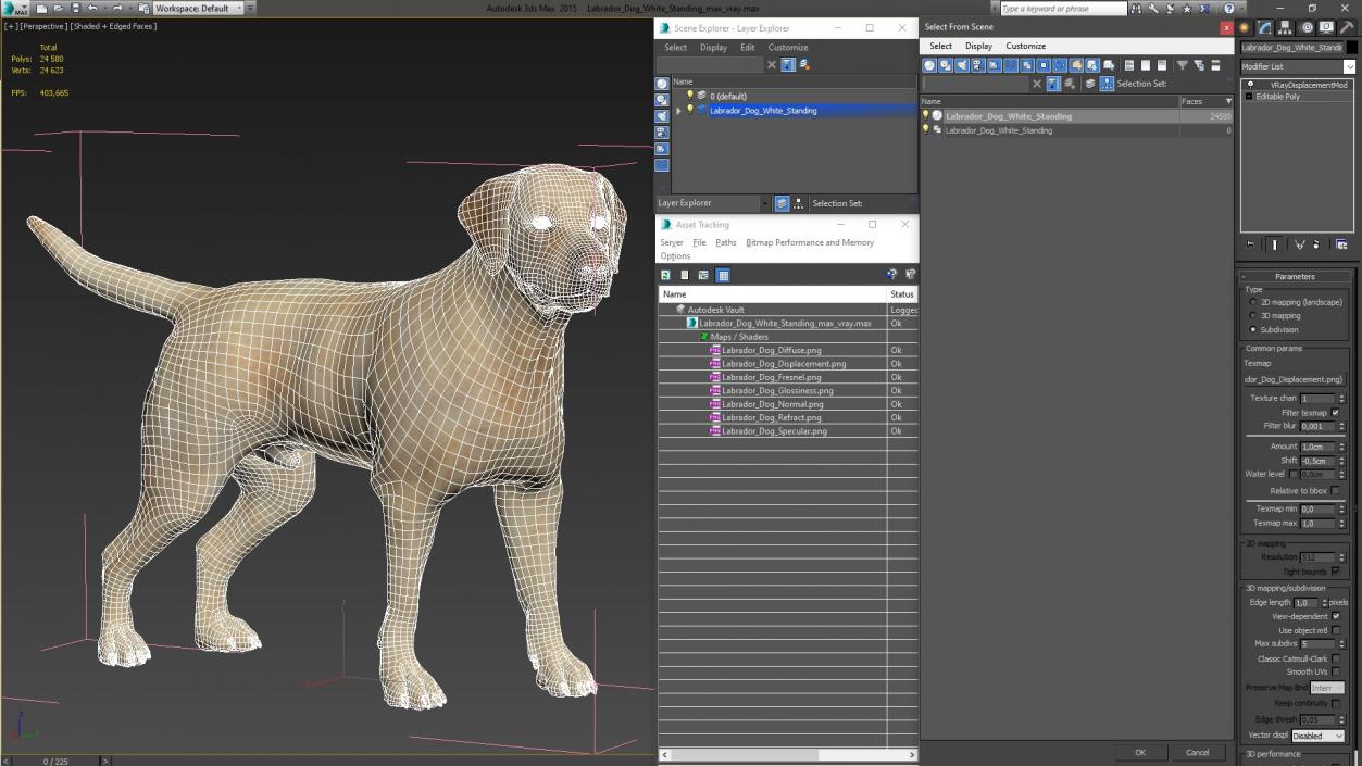 Labrador Dog White Standing 3D