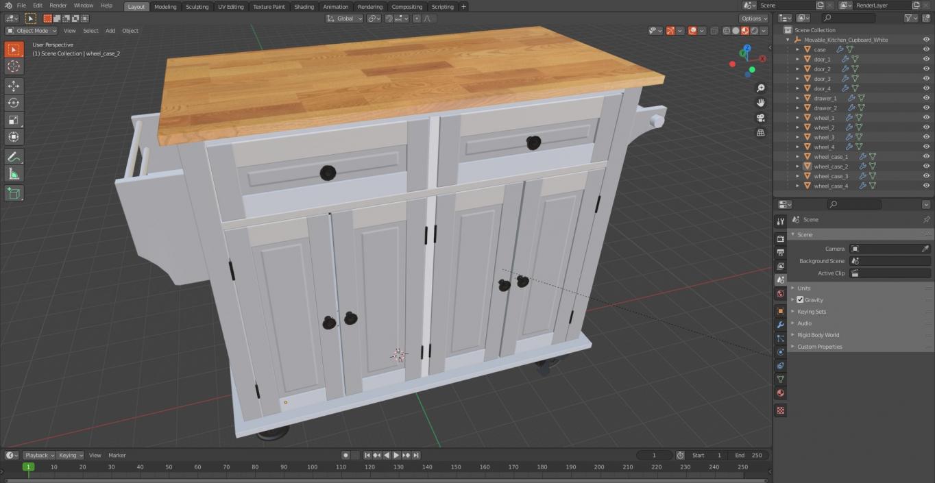 3D model Movable Kitchen Cupboard White