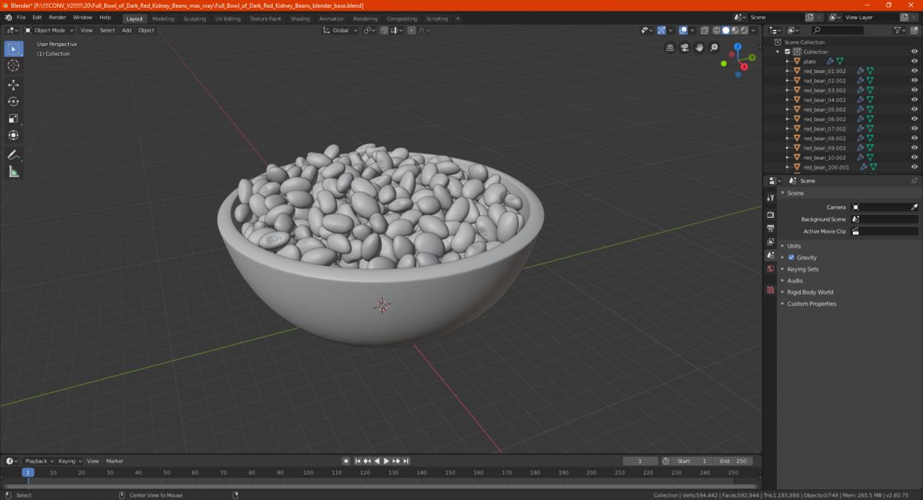 Full Bowl of Dark Red Kidney Beans 3D model