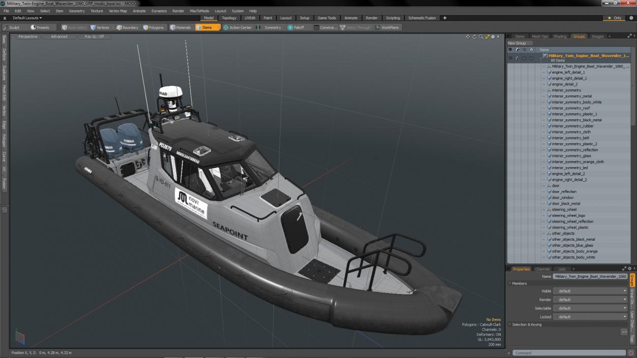 Military Twin-Engine Boat Waverider 1060 GRP 3D model